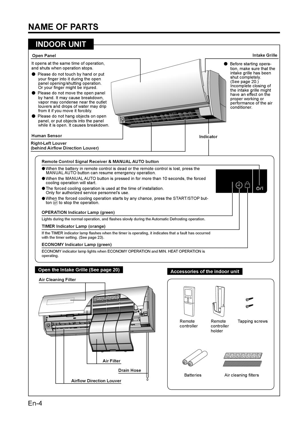 Fujitsu AIR CONDITIONER, 9319356051 manuel dutilisation Name of Parts 