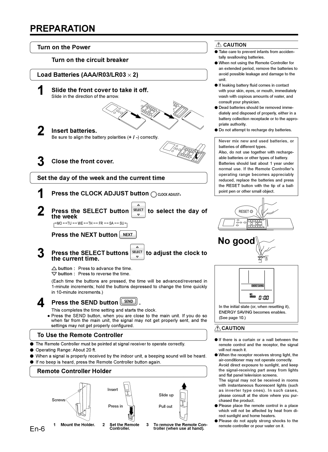 Fujitsu AIR CONDITIONER, 9319356051 manuel dutilisation Preparation 