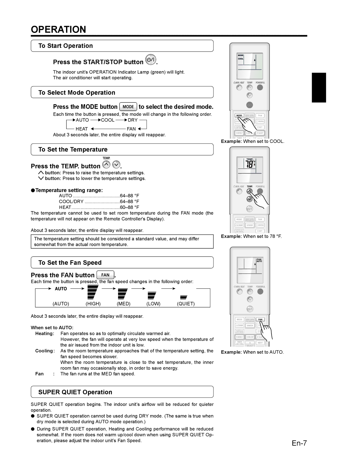 Fujitsu 9319356051, AIR CONDITIONER manuel dutilisation Operation 