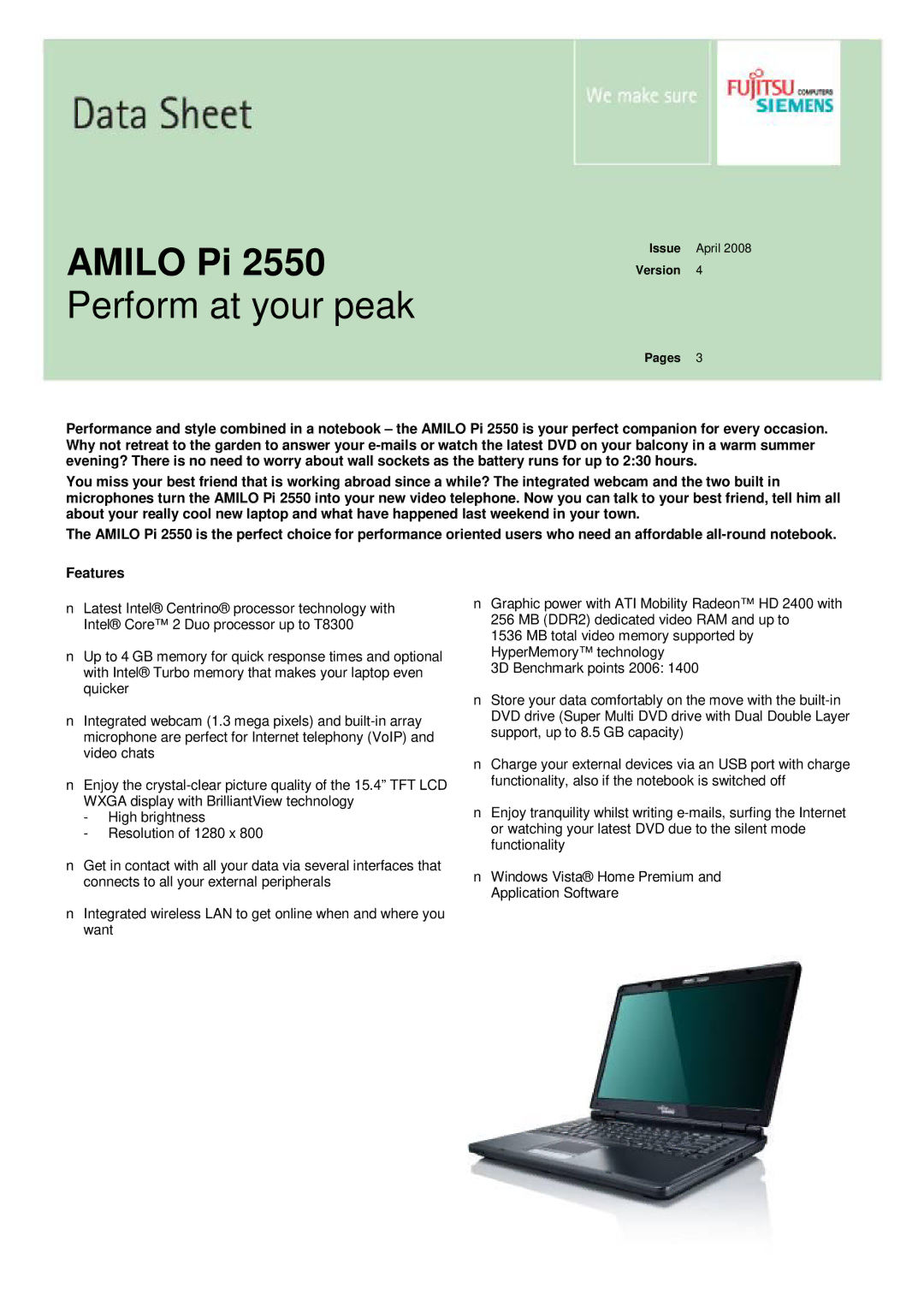 Fujitsu AMILO Pi 2550 manual Amilo Pi 