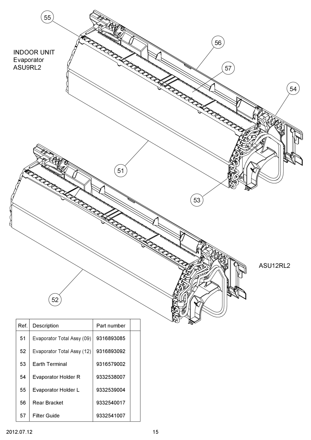 Fujitsu AOU9RL2 specifications Evaporator, ASU12RL2 