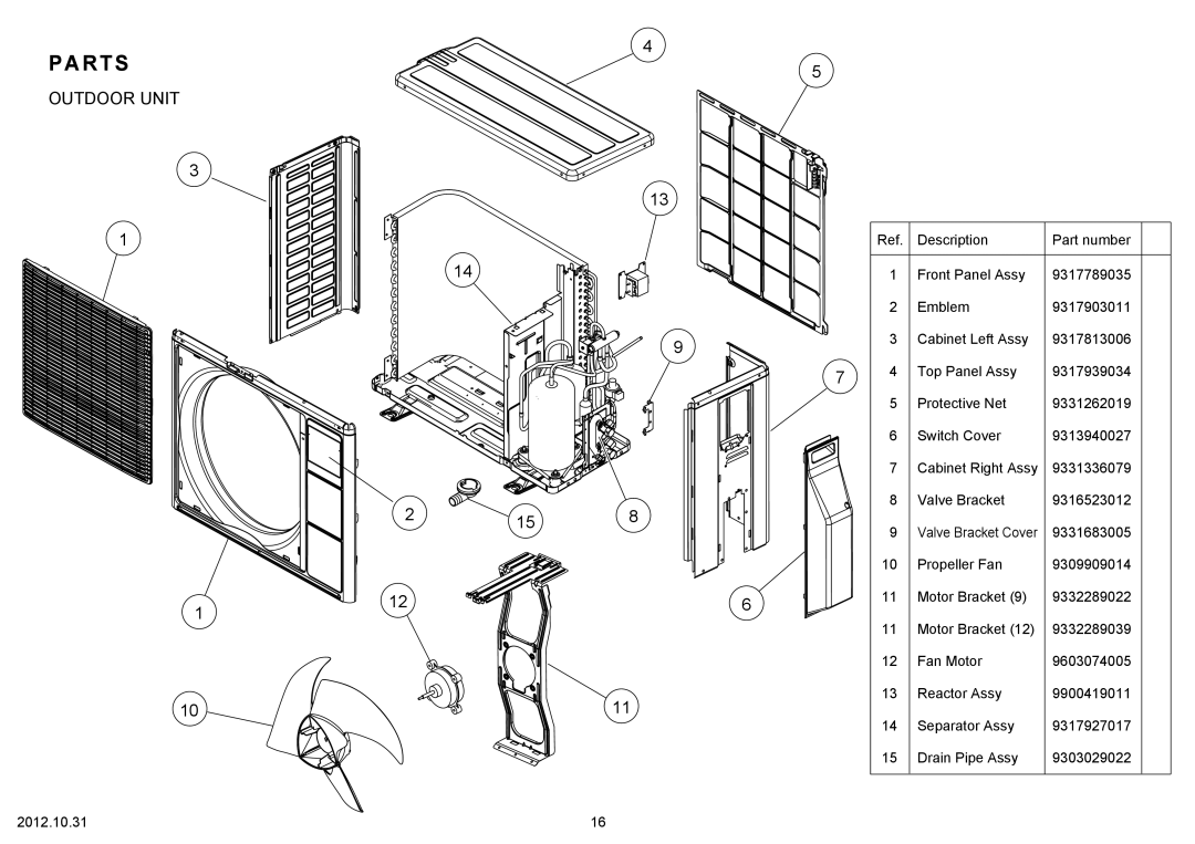 Fujitsu AOU9RL2 specifications Parts, 215 112 