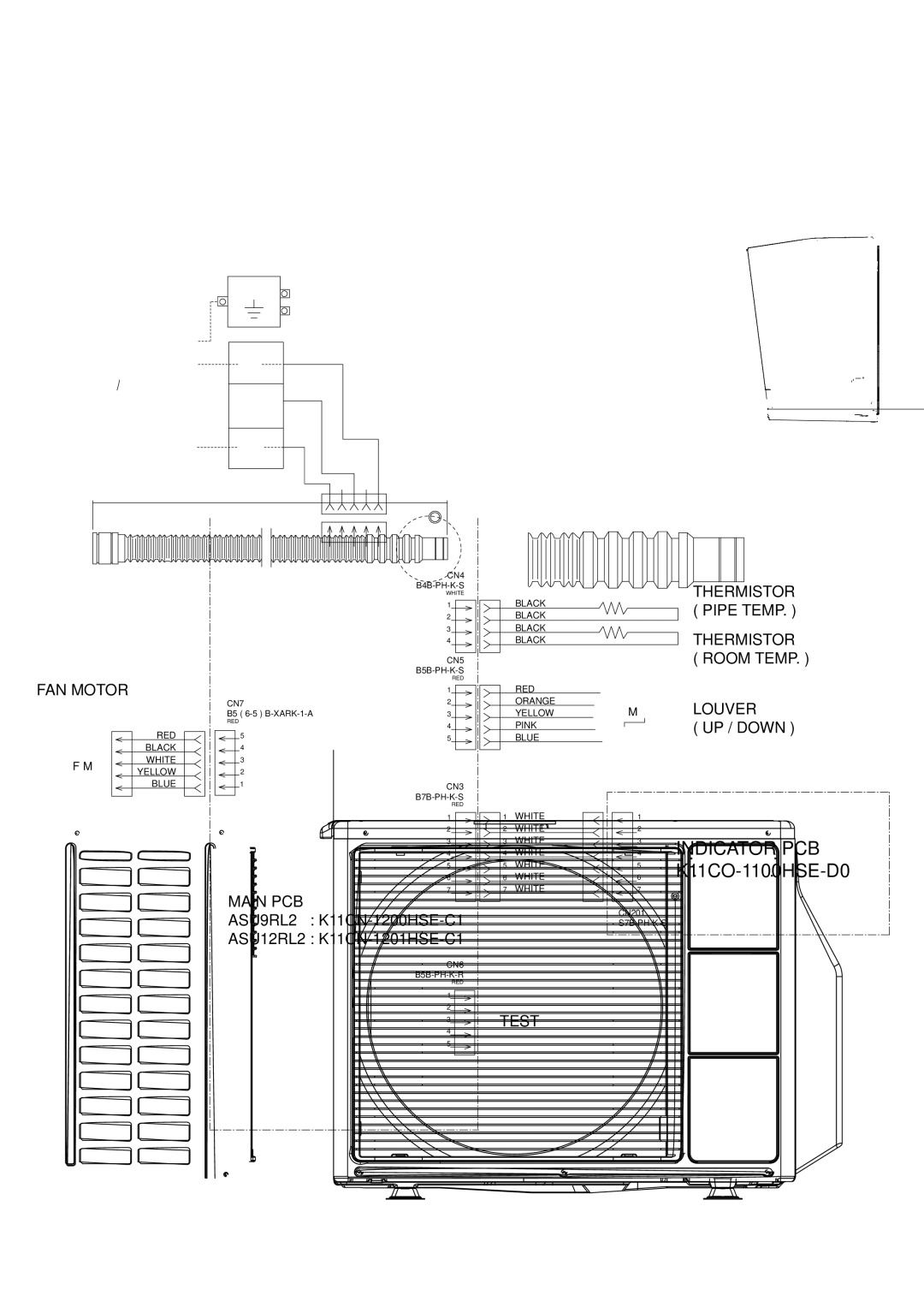 Fujitsu AOU9RL2 Indoor PCB Circuit Diagram, Control Unit ASU9RL2 EZ-0120PHSE ASU12RL2 EZ-0120RHSE, Indicator PCB 