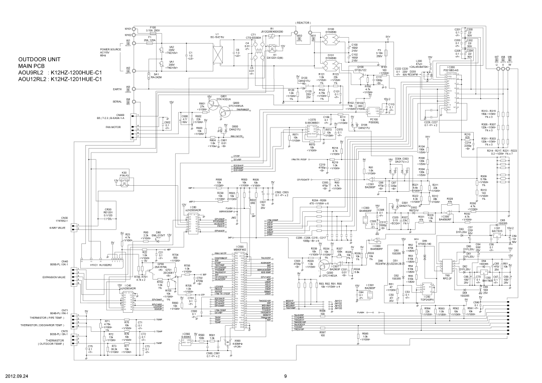 Fujitsu AOU9RL2 specifications K12HZ-1200HUE-C1, Outdoor Unit, Main Pcb, AOU12RL2 K12HZ-1201HUE-C1 