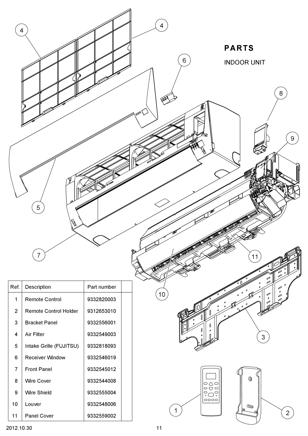 Fujitsu AOU9RL2 specifications Parts, Indoor Unit 