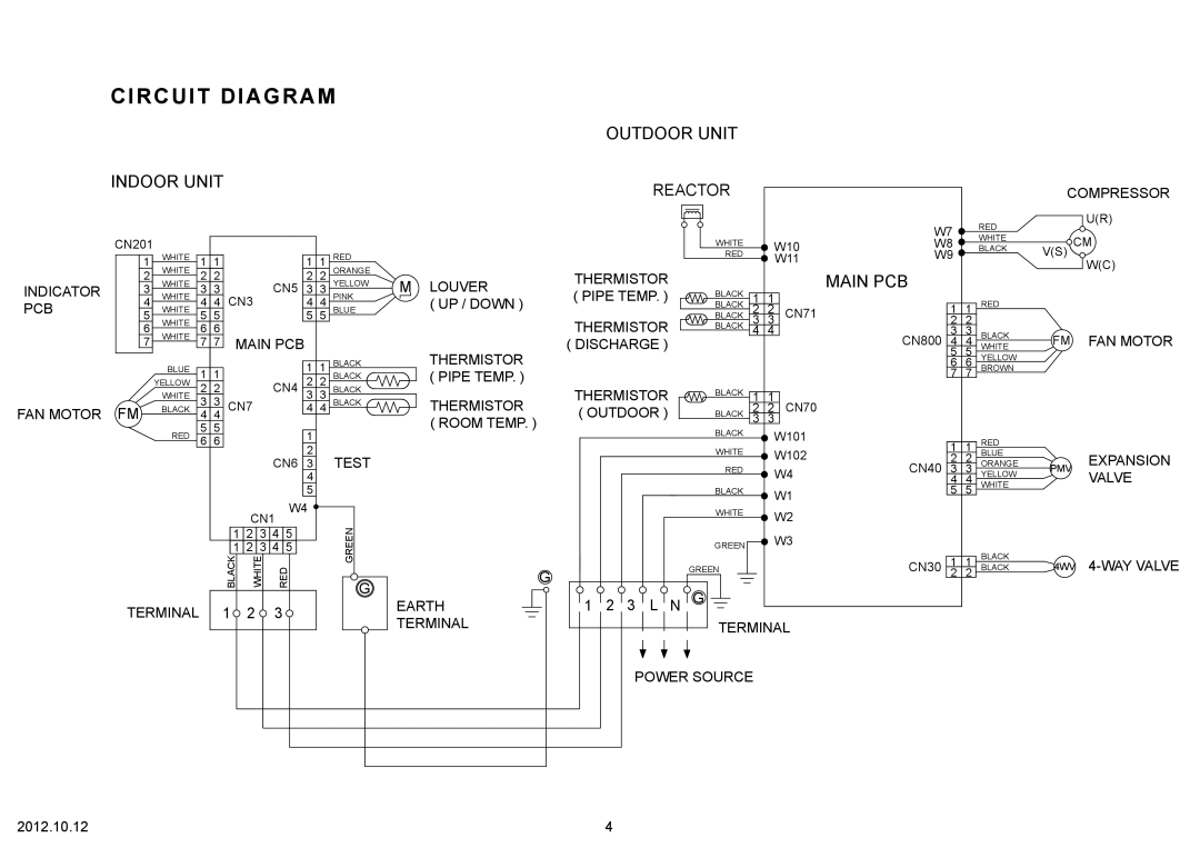 Fujitsu AOU9RL2 specifications Circuit Diagram, Indoor Unit, Main Pcb, Outdoor Unit, 1 2 3 L N G 
