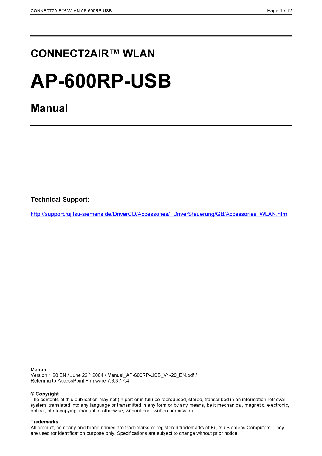 Fujitsu AP-600RP-USB manual Technical Support 