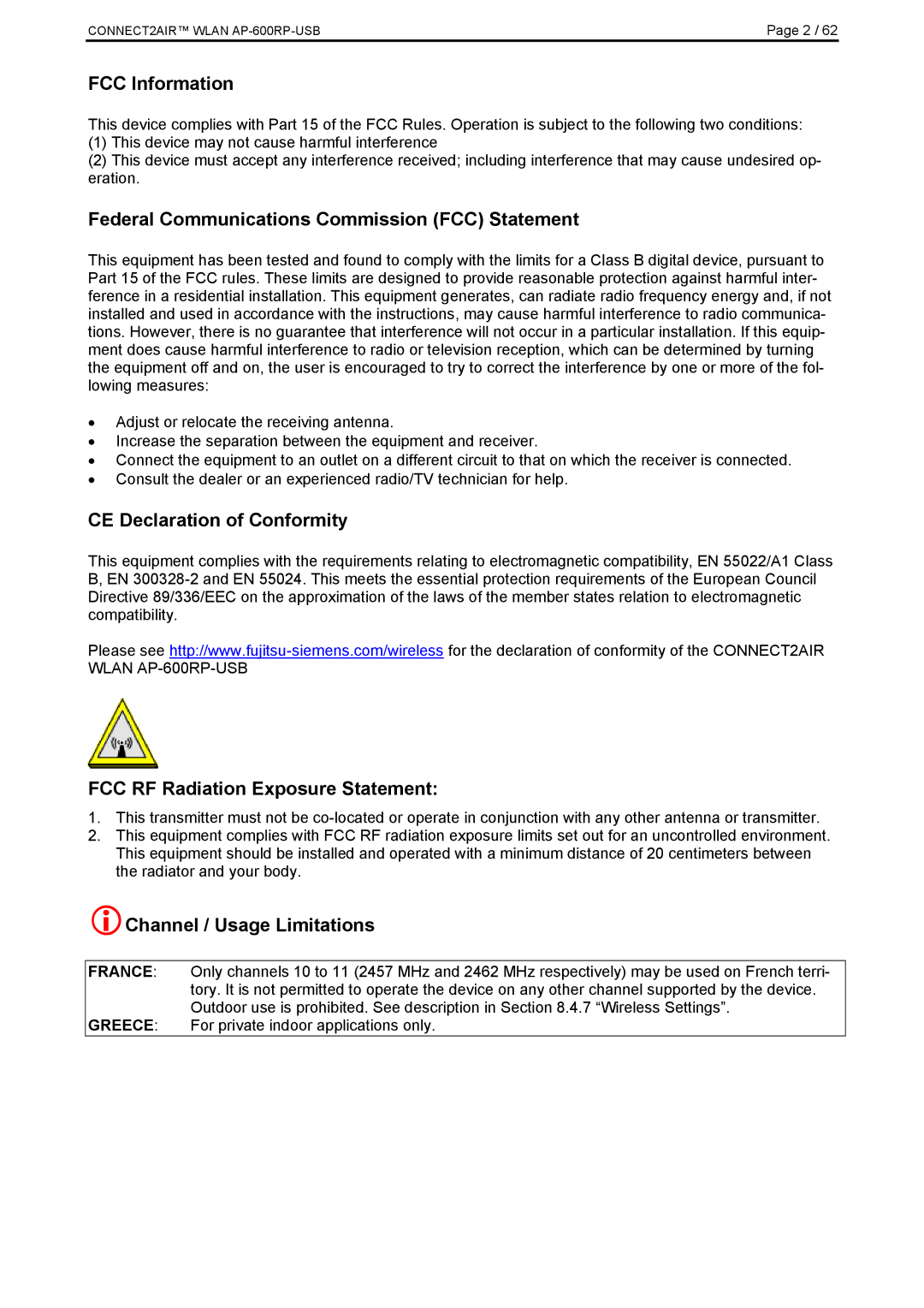 Fujitsu AP-600RP-USB manual FCC Information, Federal Communications Commission FCC Statement, CE Declaration of Conformity 