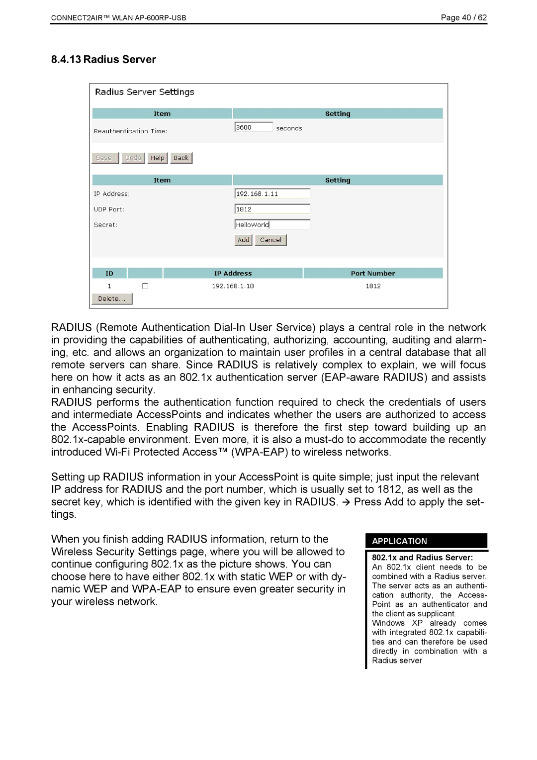 Fujitsu AP-600RP-USB manual Radius Server 