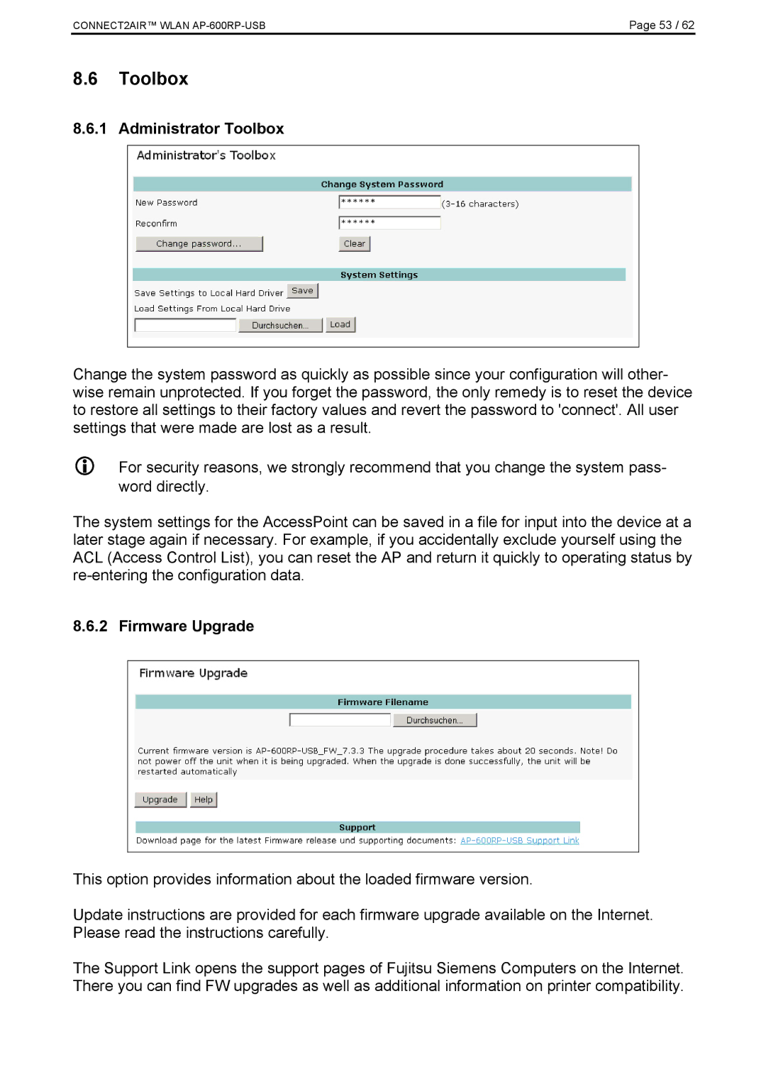 Fujitsu AP-600RP-USB manual Administrator Toolbox, Firmware Upgrade 