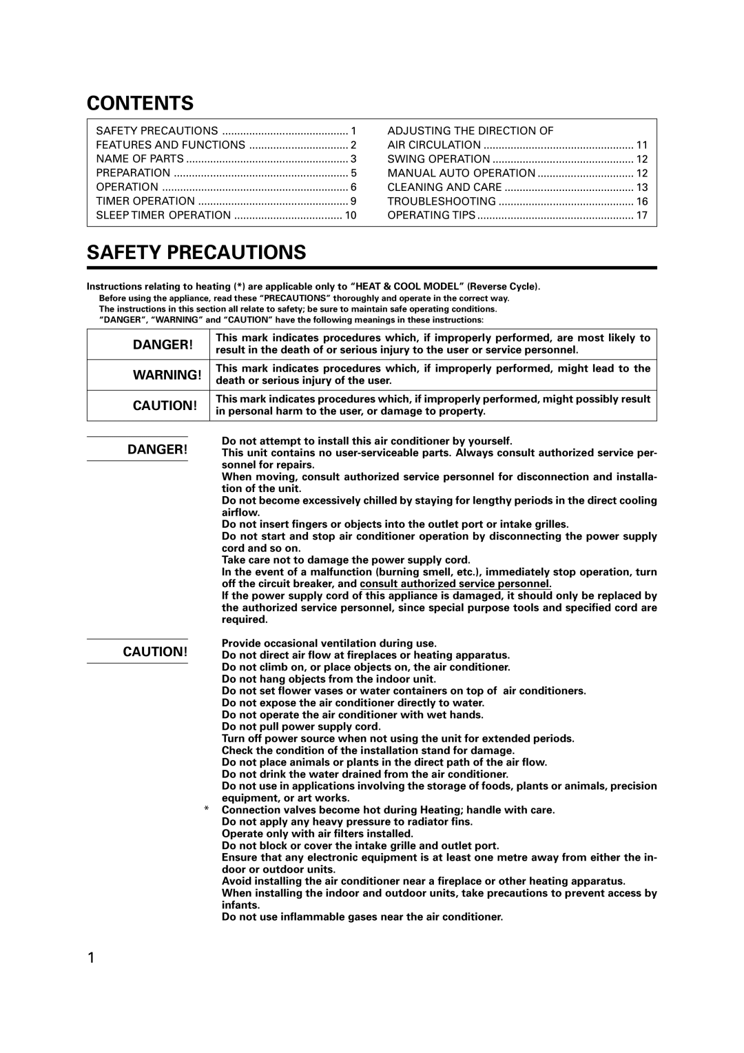 Fujitsu AST12, AST9, AST7 manual Contents, Safety Precautions 