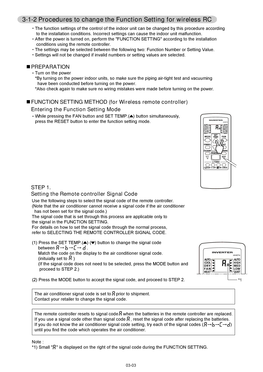 Fujitsu ASU12RL2, AOU12RL2, AOU09RL2 manual Procedures to change the Function Setting for wireless RC 