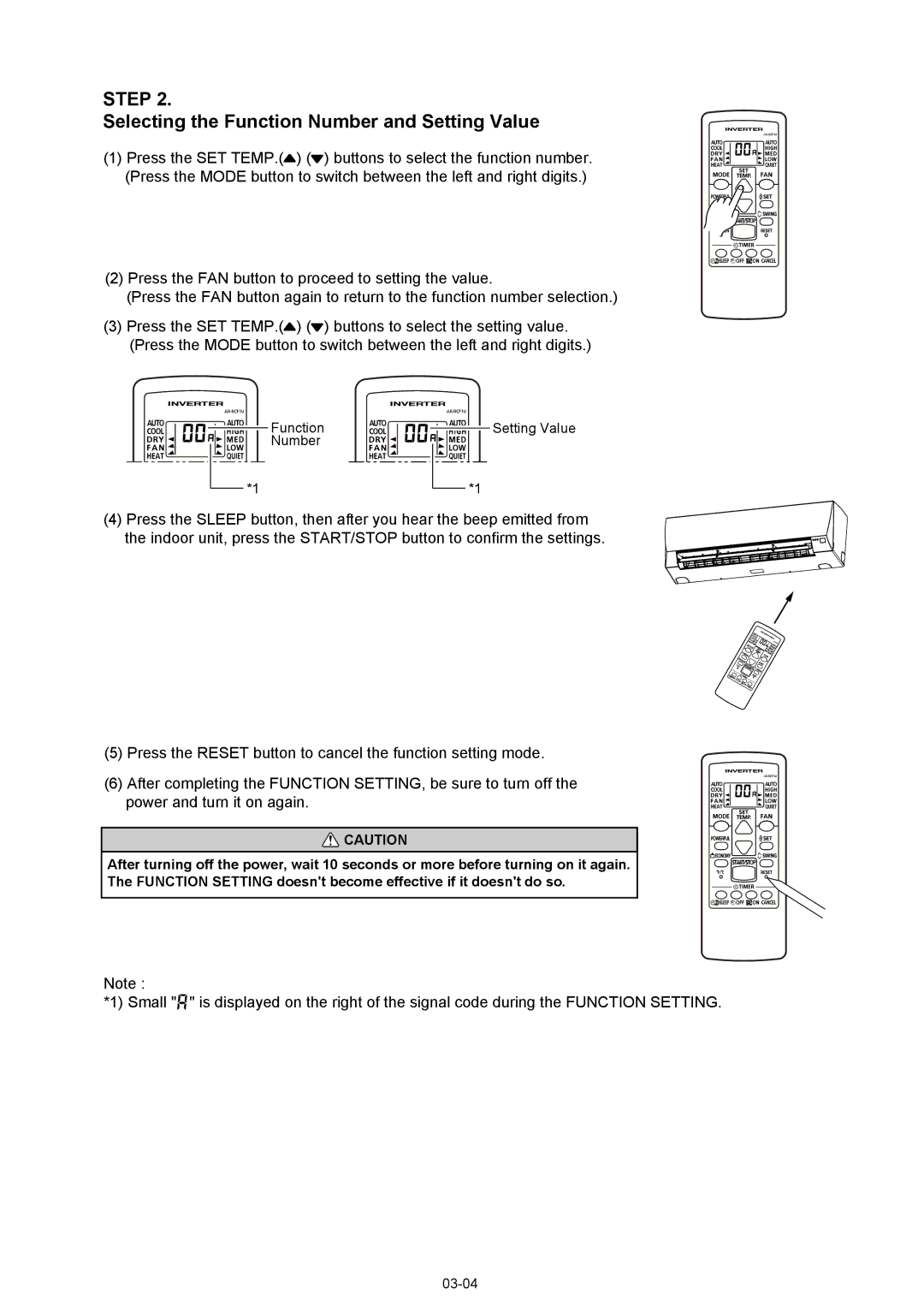 Fujitsu AOU12RL2, ASU12RL2, AOU09RL2 manual Selecting the Function Number and Setting Value 