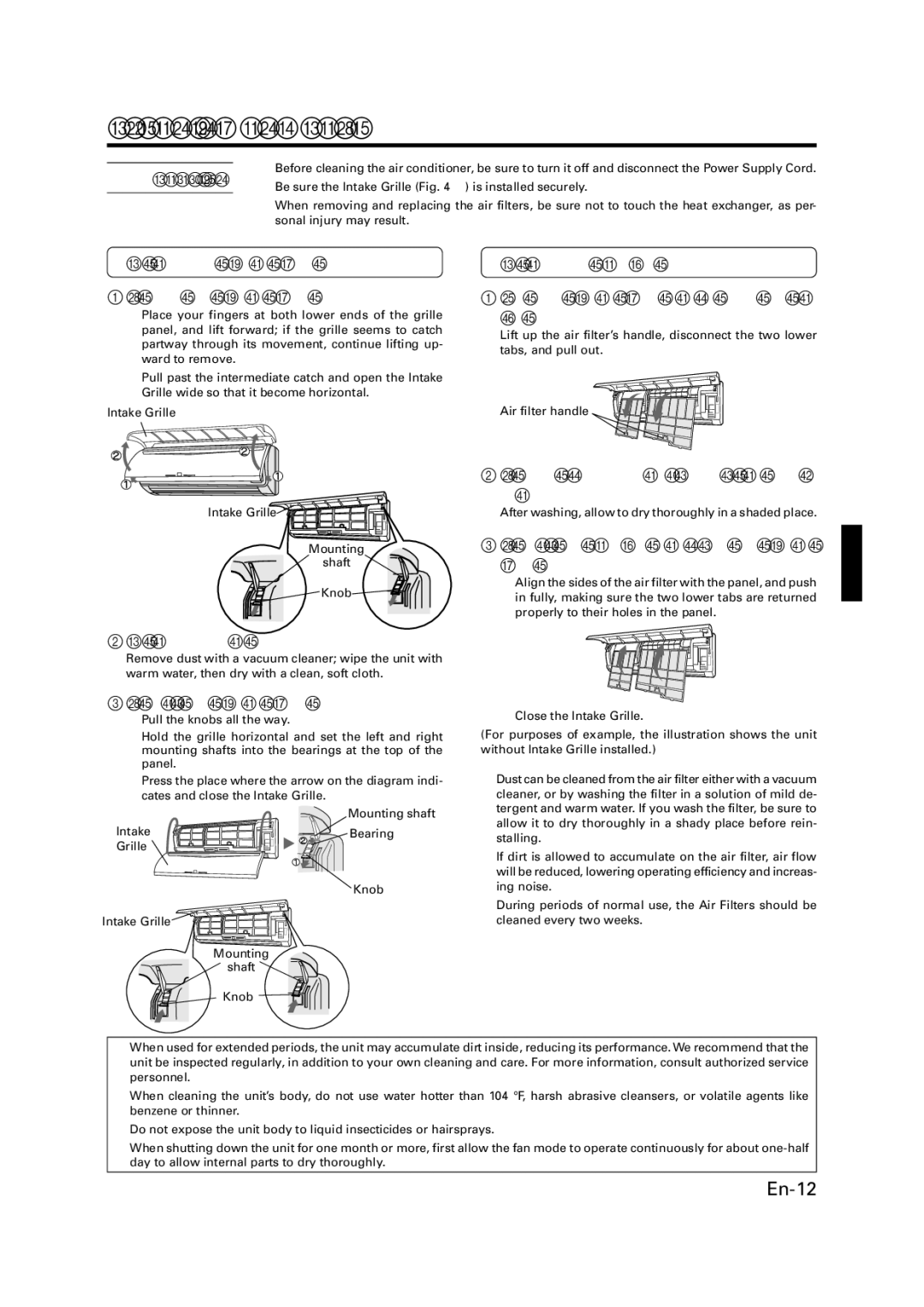 Fujitsu ASU18RLQ, ASU15RLQ, AOU18RLQ, AOU15RLQ operation manual Cleaning and Care 