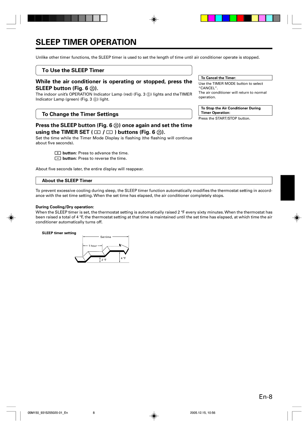 Fujitsu AOU18CL, ASU18CL operation manual Sleep Timer Operation, About the Sleep Timer, During Cooling/Dry operation 