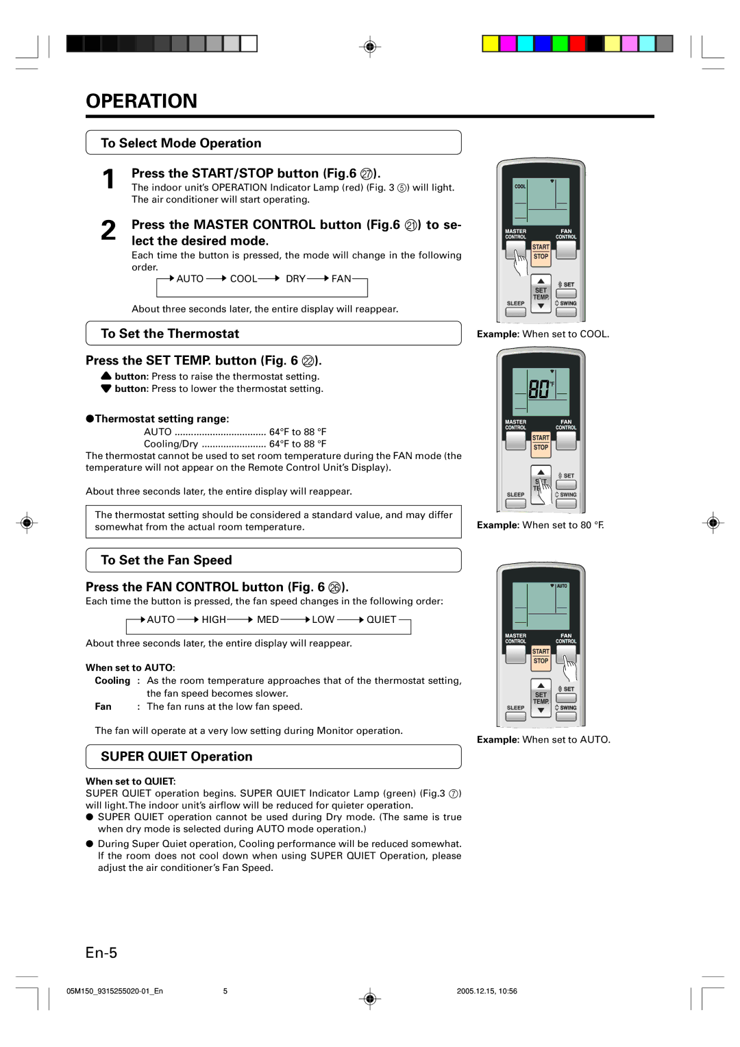 Fujitsu ASU18CL, AOU18CL operation manual Operation 