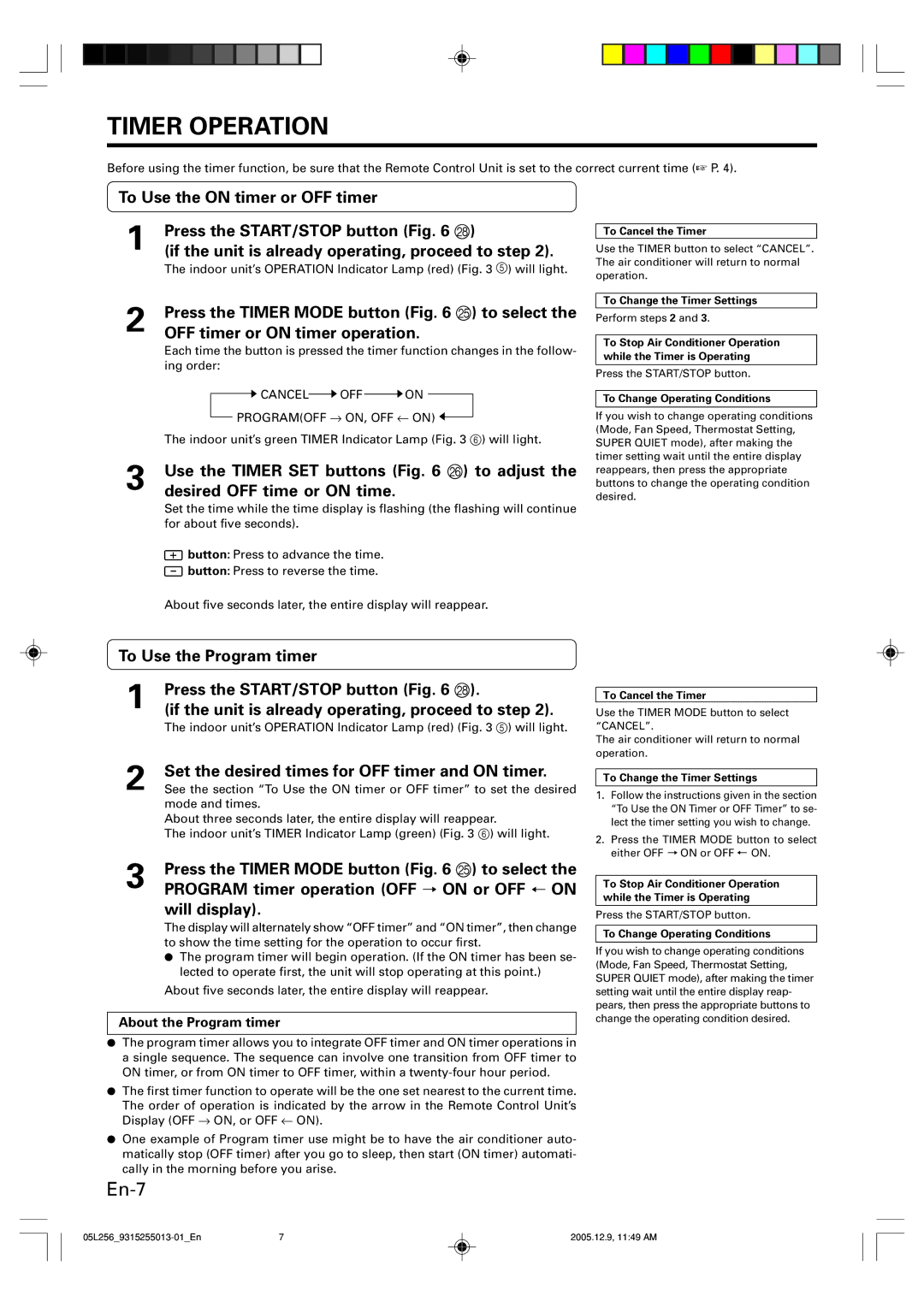 Fujitsu ASU18RL, AOU18RL operation manual Timer Operation 