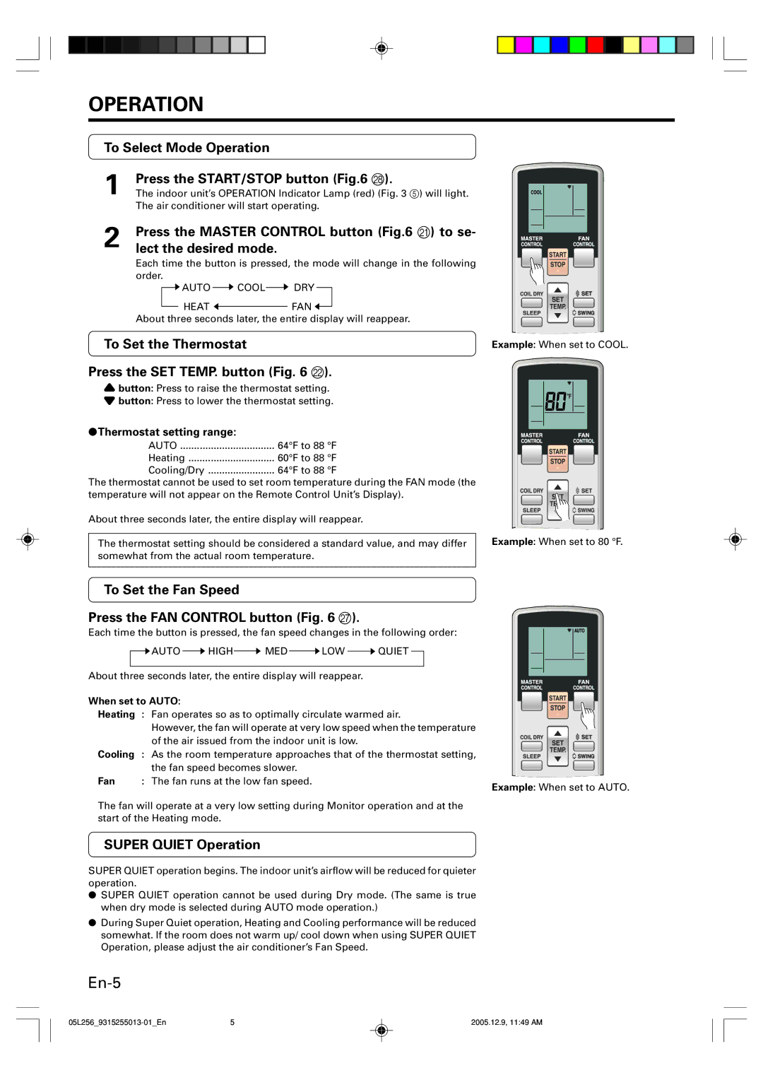 Fujitsu ASU18RL, AOU18RL operation manual Operation 