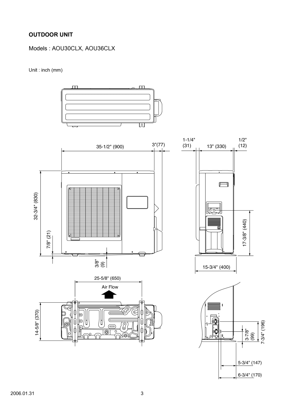 Fujitsu ASU36CLX, ASU30CLX, AOU36CLX, AOU30CLX specifications Outdoor Unit 