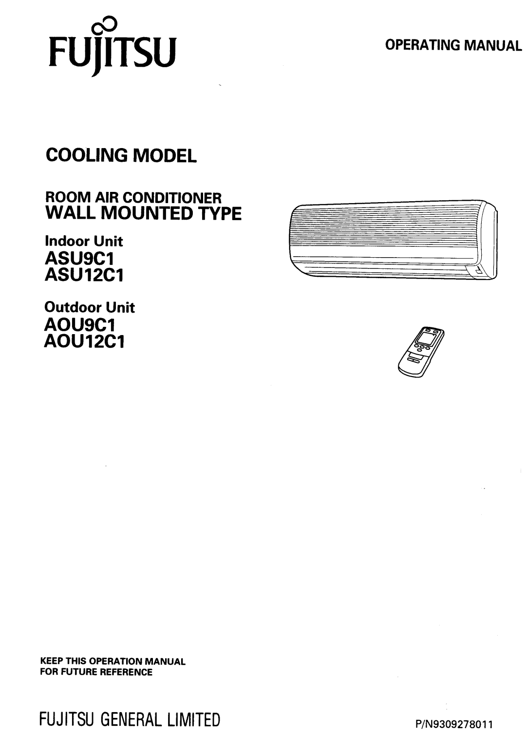 Fujitsu ASU12C1, ASU9C1, AOU9C1, AOU12C1, Cooling Model room air conditioner WALL MOUNTED TYPE manual 