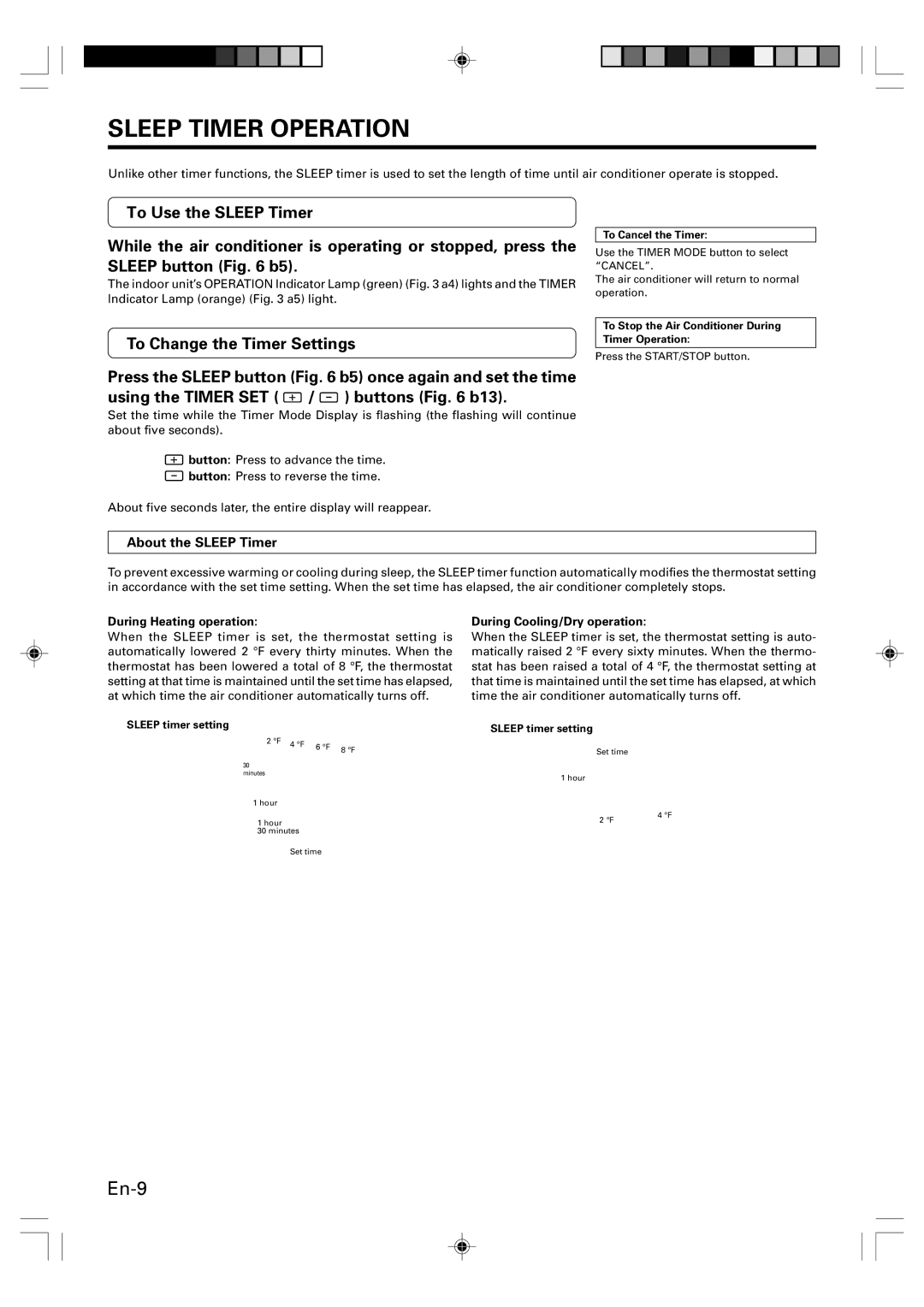 Fujitsu ASU9RLS manual Sleep Timer Operation, About the Sleep Timer, During Heating operation, During Cooling/Dry operation 