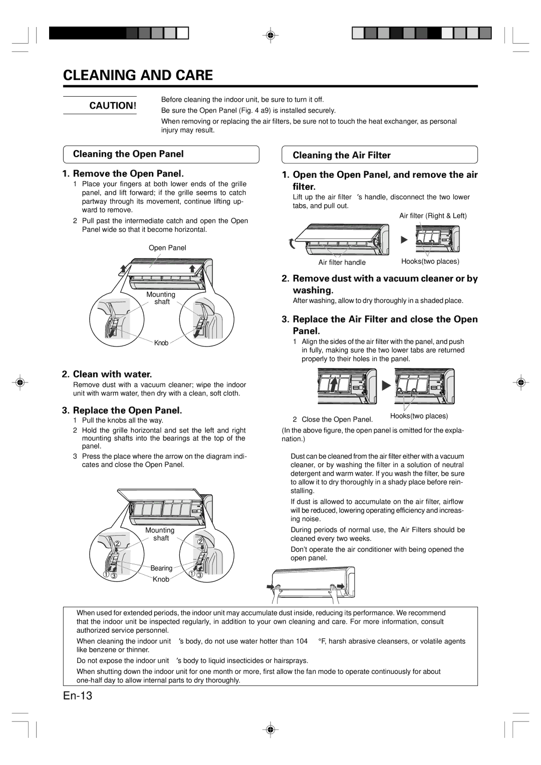 Fujitsu Heat & Cool Model (Reverse Cycle), ASU9RLS, ASU12RLS, AOU9RLS, AOU12RLS manual Cleaning and Care 