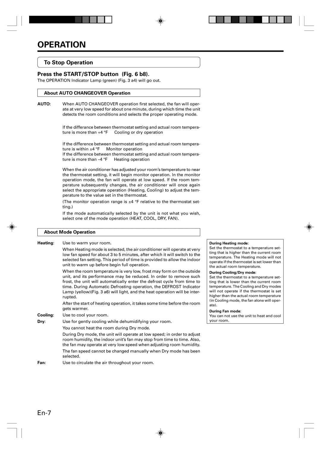 Fujitsu AOU12RLS To Stop Operation Press the START/STOP button b8, About Auto Changeover Operation, About Mode Operation 