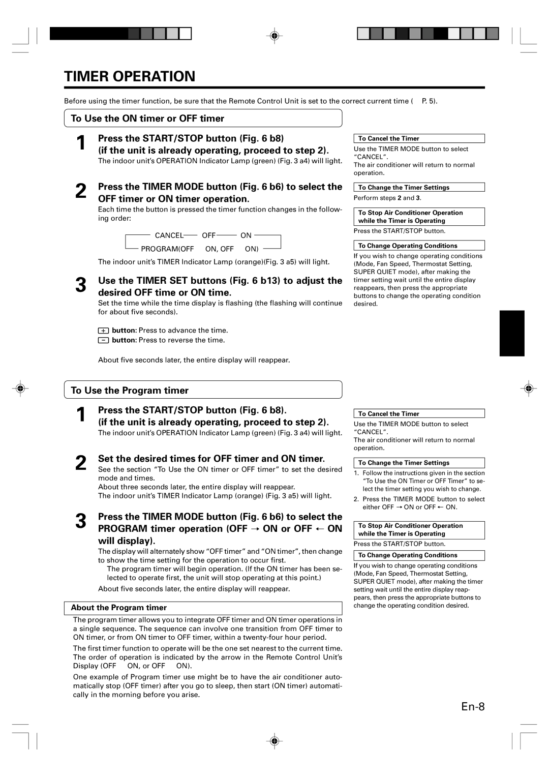 Fujitsu Heat & Cool Model (Reverse Cycle) manual Timer Operation, OFF timer or on timer operation, On or OFF Will display 