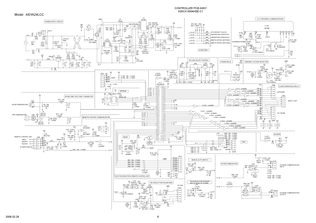 Fujitsu AOYR24LCC specifications Model ASYA24LCC, Controller Pcb Assy, K05CX-0504HSE-C1, 2006.02.28 