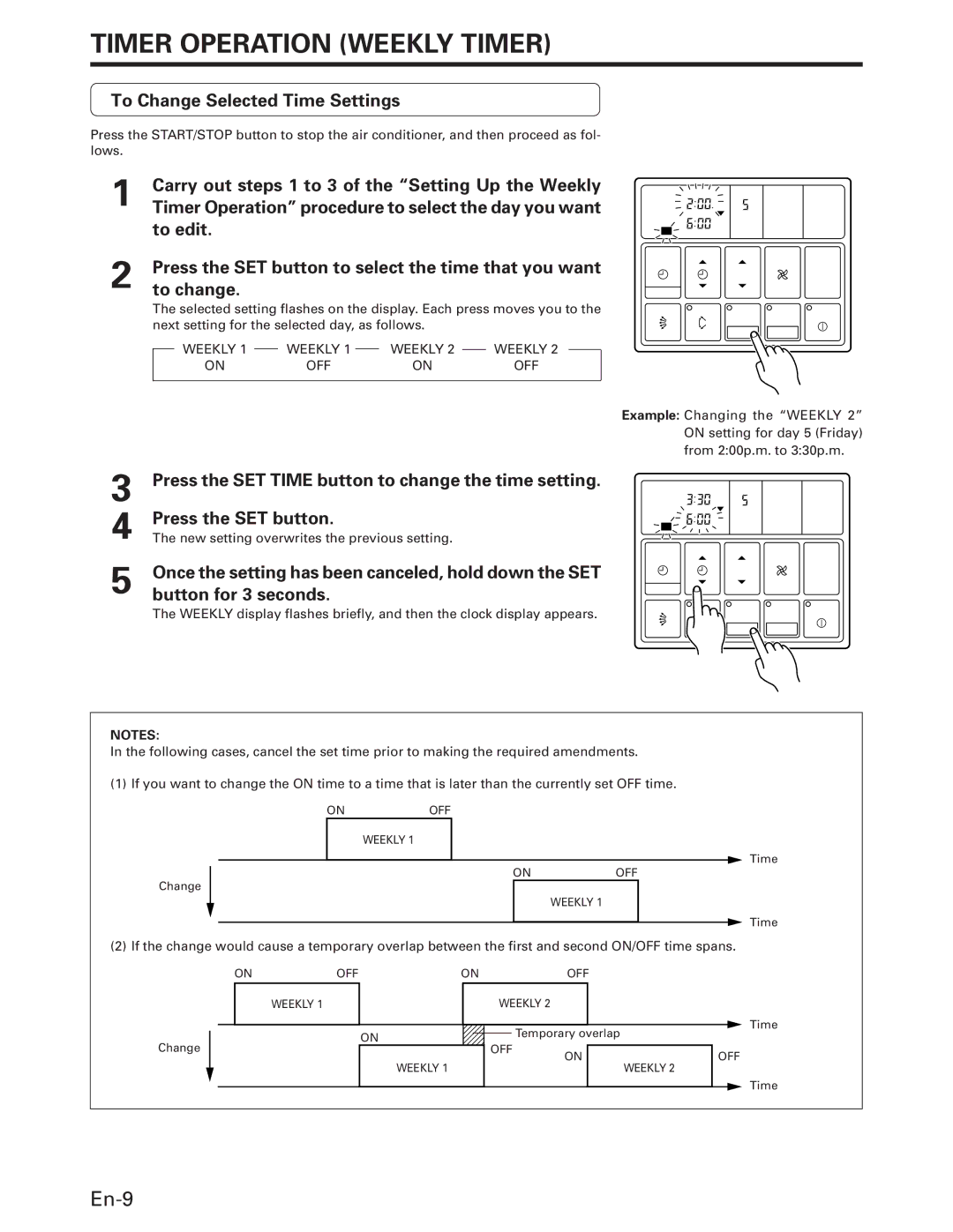 Fujitsu AUU36RC, AUU18RC, AUU42RC En-9, Carry out steps 1 to 3 of the Setting Up the Weekly, To edit, SWEEKLY Weekly 