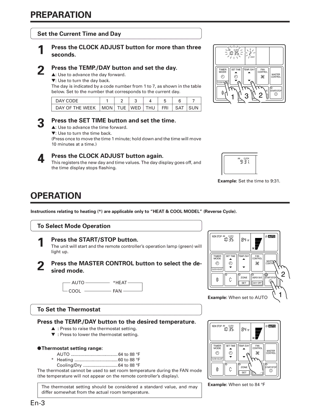 Fujitsu AOU36RC, AUU18RC, AUU42RC, AUU36RC, AOU18RC, AOU24RC, AOU42RC, AUU24RC operation manual Preparation, Operation, En-3 