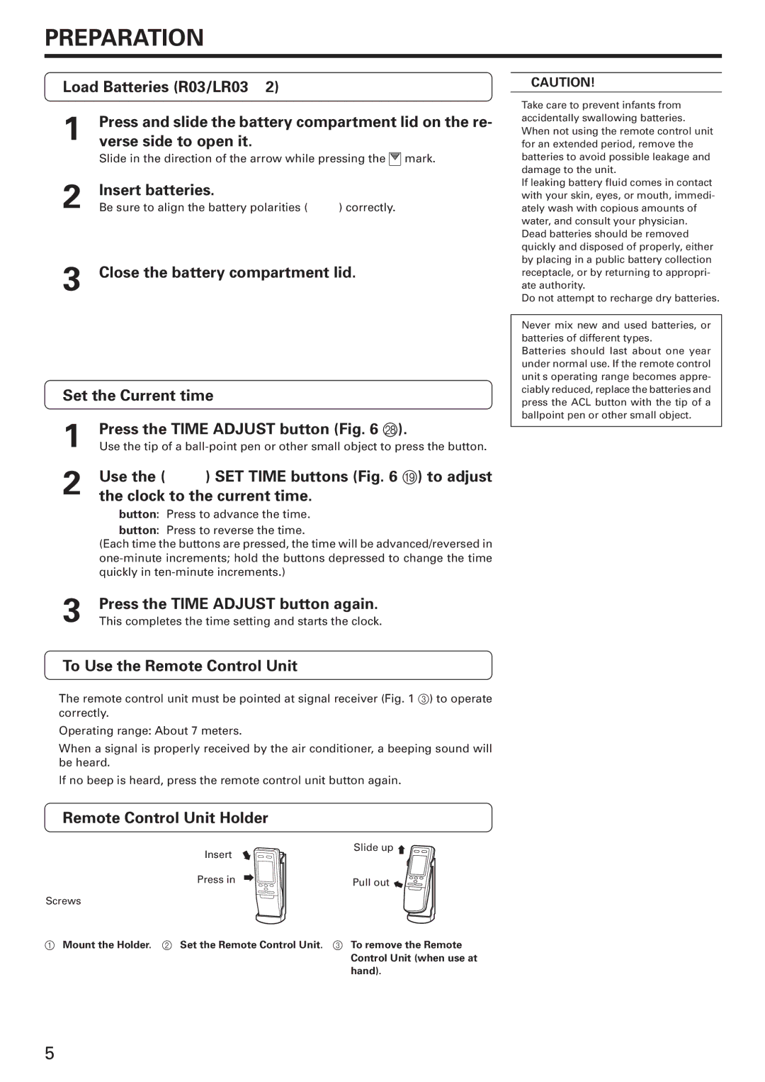 Fujitsu AOU24CXQ, AWU24RXQ, AWU18RXQ, AWU24CXQ, AWU18CXQ, AOU18CXQ, AOU24RXQ, AOU18RXQ manual Preparation 