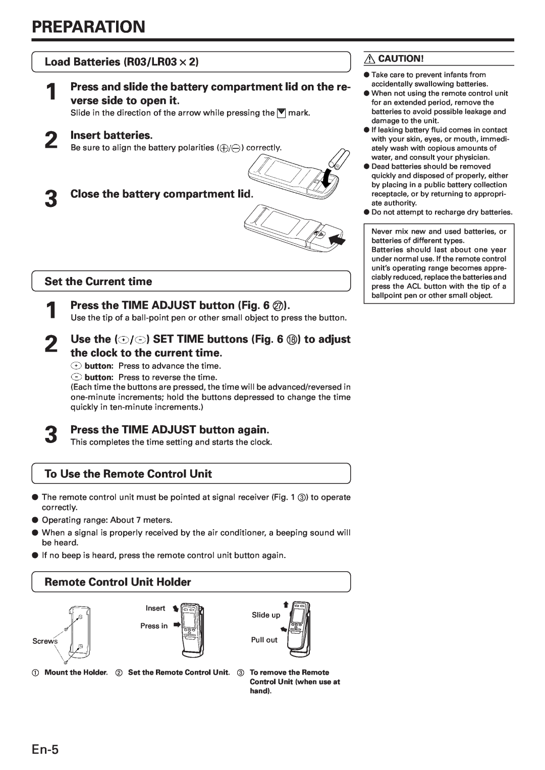 Fujitsu AWU36CX manual Preparation, En-5, Load Batteries R03/LR03 ⋅, verse side to open it, Insert batteries, Use the 