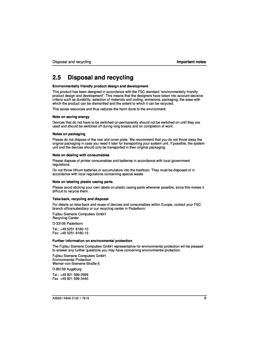 Fujitsu B120 manual Disposal and recycling, Environmentally friendly product design and development, Note on saving energy 