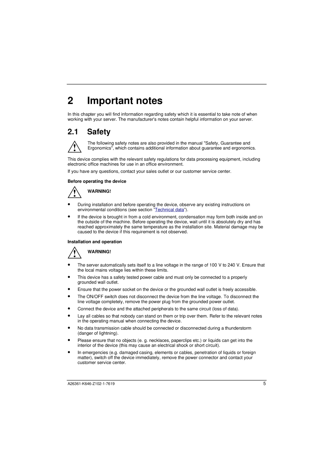 Fujitsu B120 manual Important notes, Safety, Before operating the device, Installation and operation 