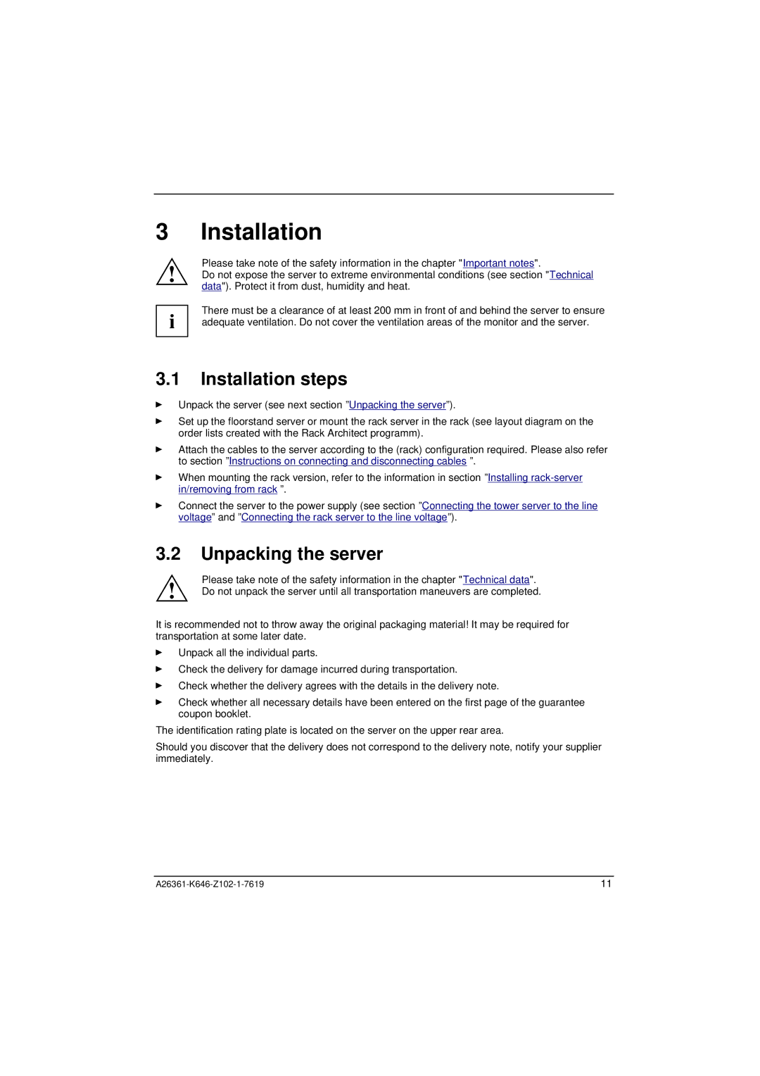 Fujitsu B120 manual Installation steps, Unpacking the server 