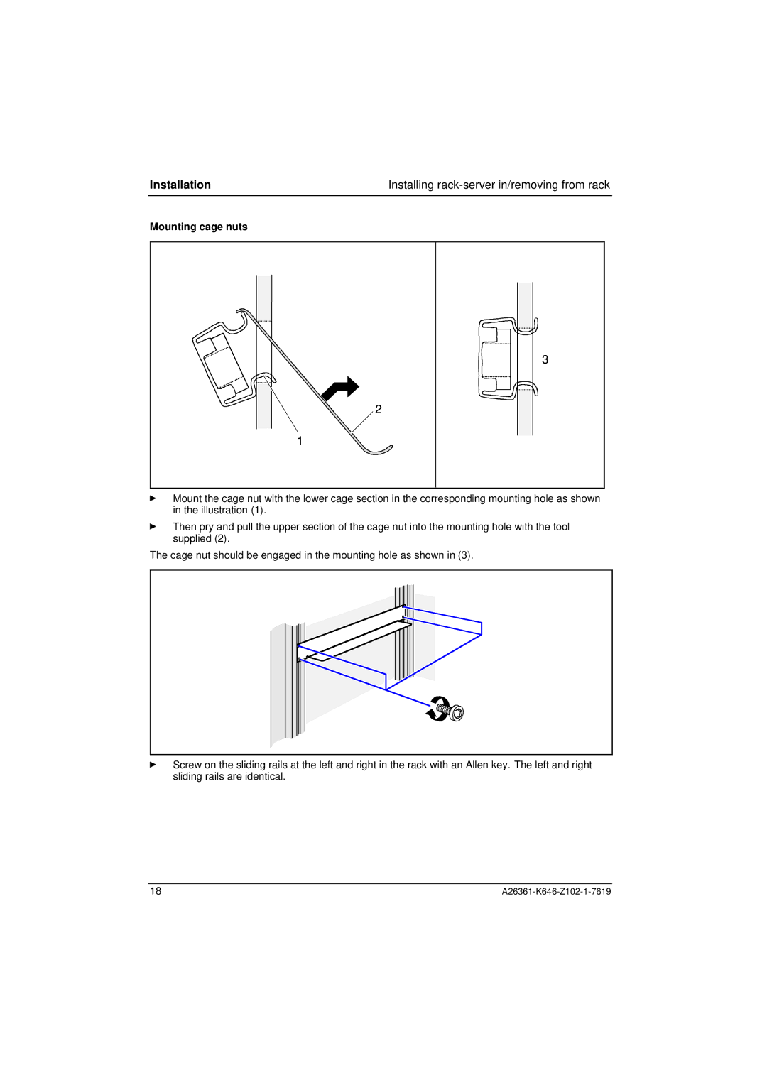 Fujitsu B120 manual Mounting cage nuts 