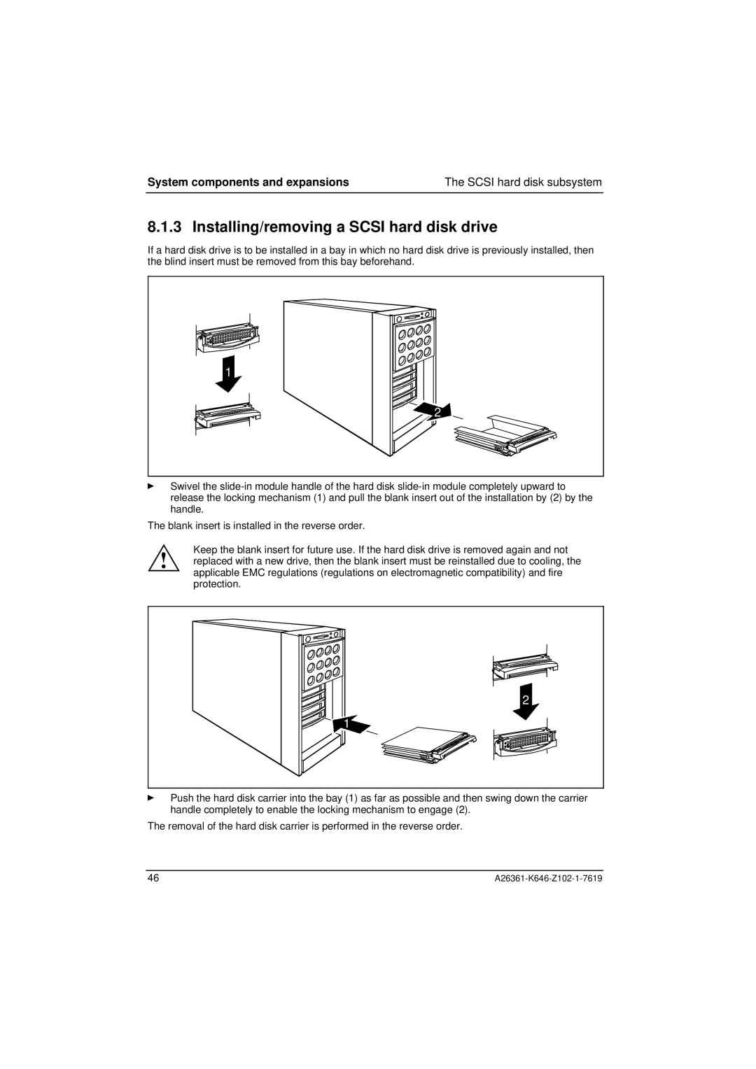 Fujitsu B120 manual Installing/removing a Scsi hard disk drive 