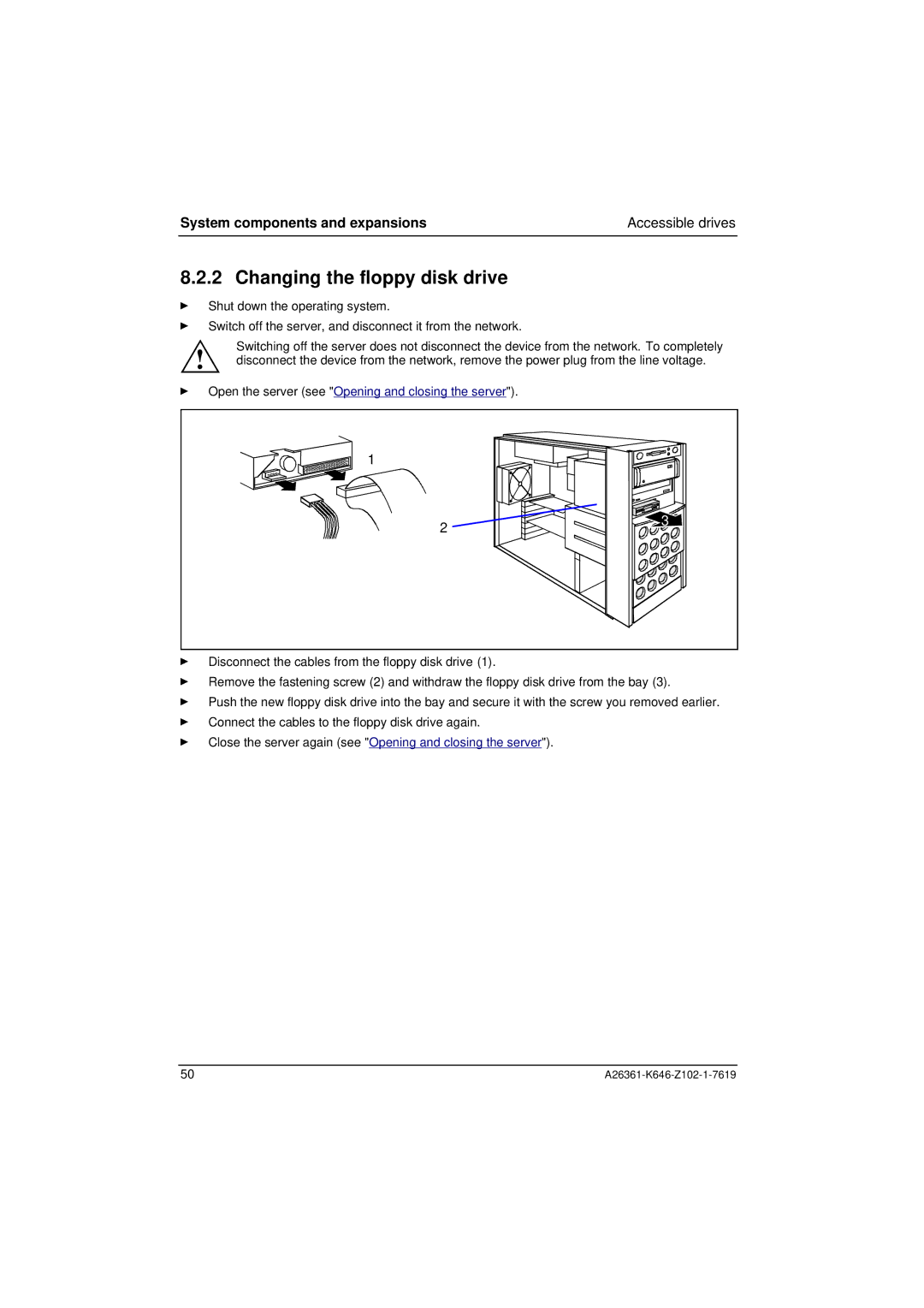 Fujitsu B120 manual Changing the floppy disk drive 