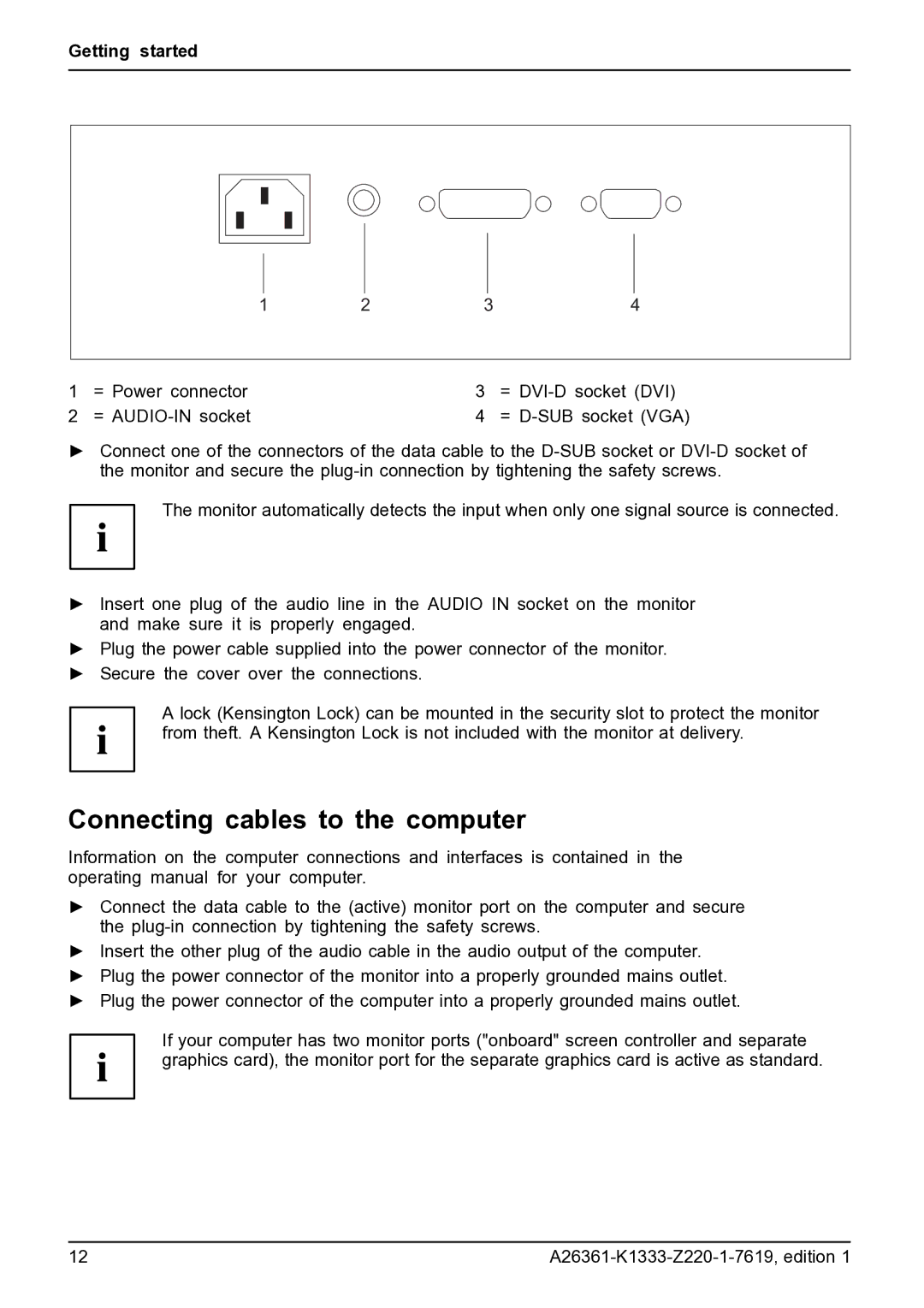 Fujitsu B19W-5 ECO manual Connecting cables to the computer 