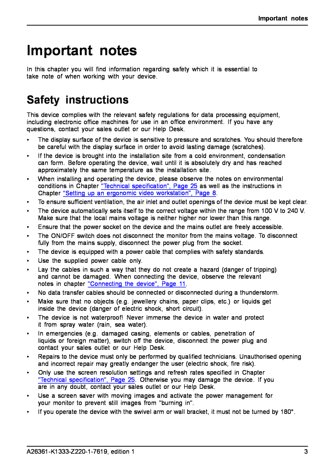 Fujitsu B19W-5 ECO manual Important notes, Safety instructions 