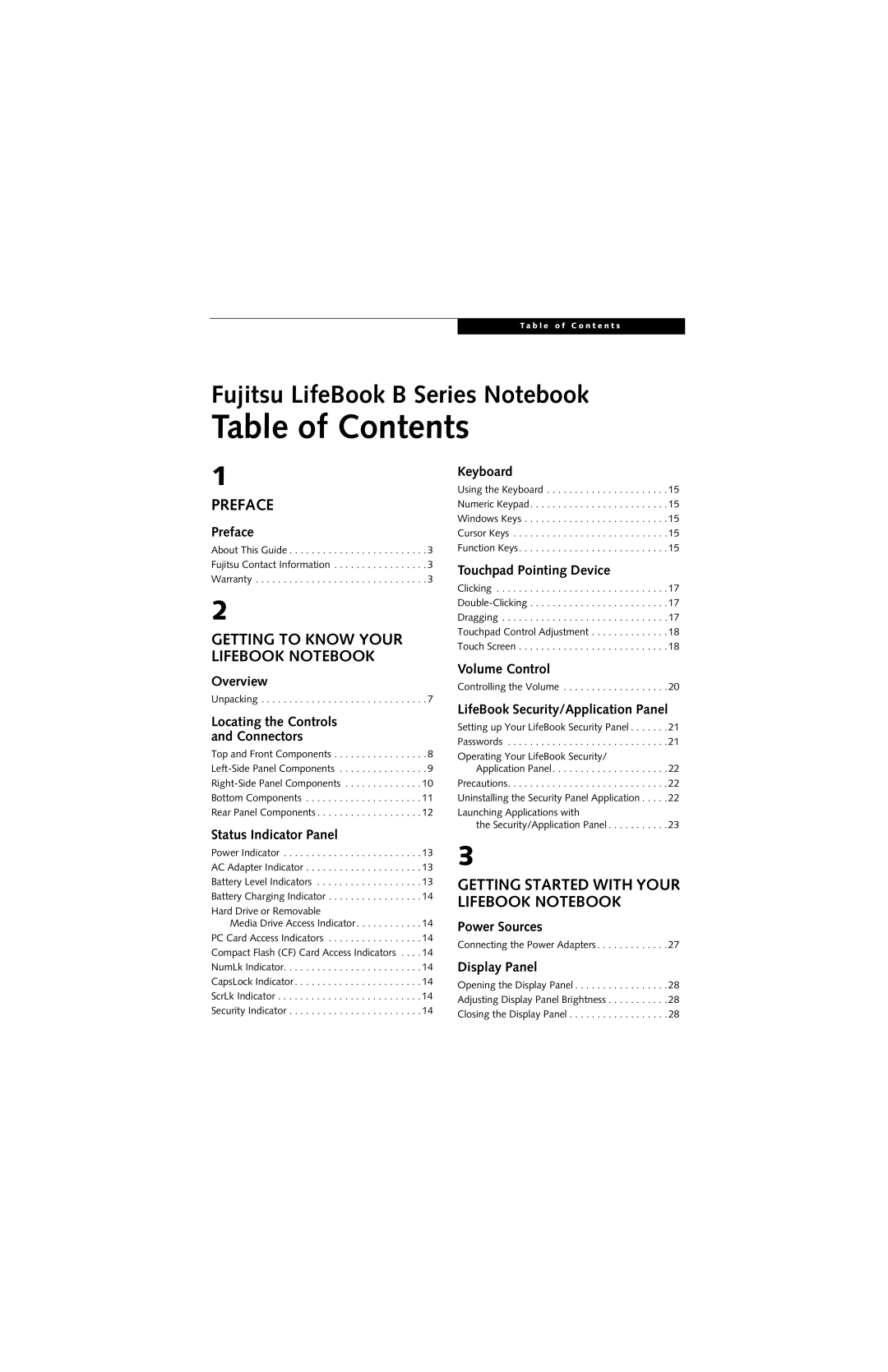 Fujitsu B3020D manual Table of Contents 