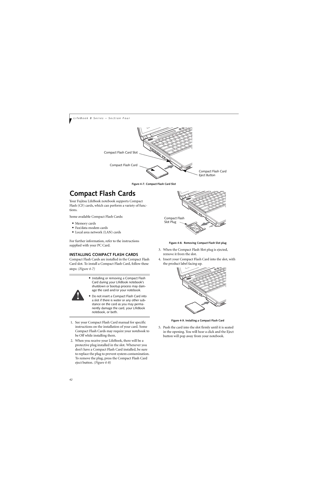 Fujitsu B3020D manual Installing Compact Flash Cards, Steps Figure 