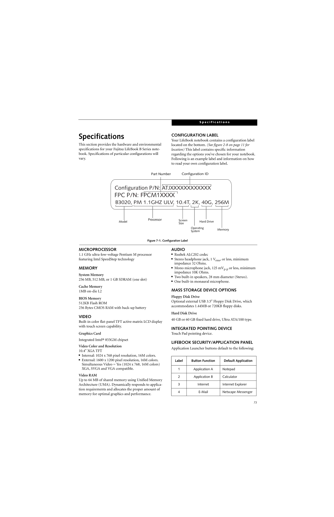 Fujitsu B3020D manual Specifications 