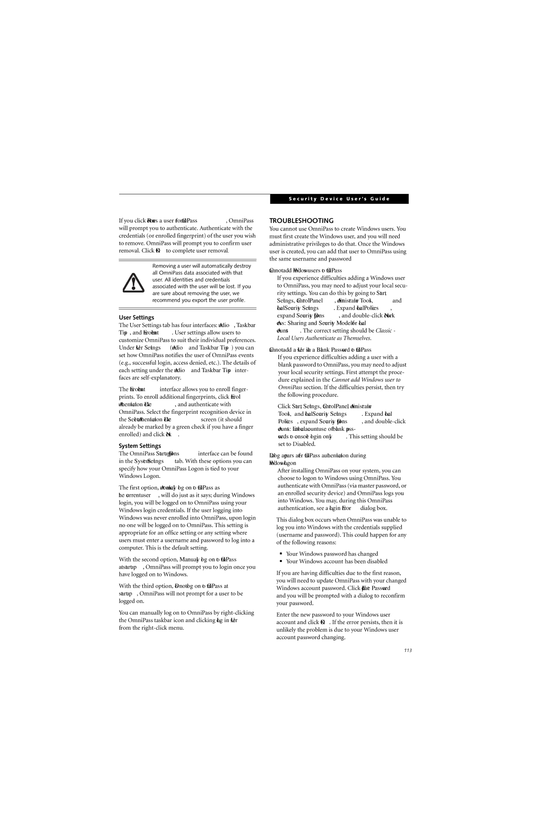 Fujitsu B6220 manual Troubleshooting, User Settings, System Settings 