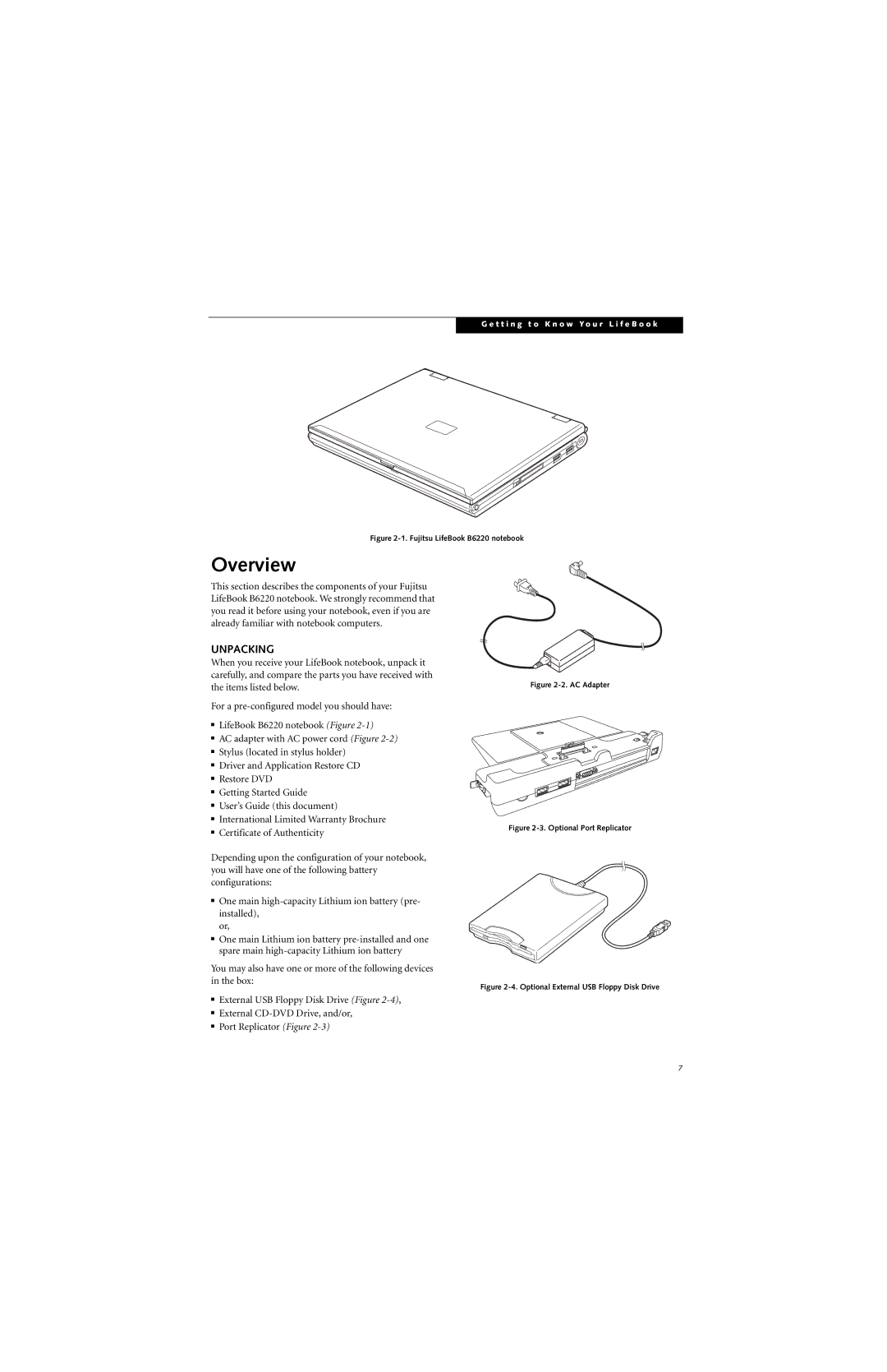 Fujitsu B6220 manual Overview, Unpacking 