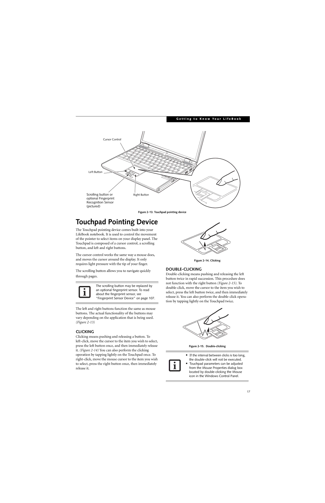 Fujitsu B6220 manual Double-Clicking 