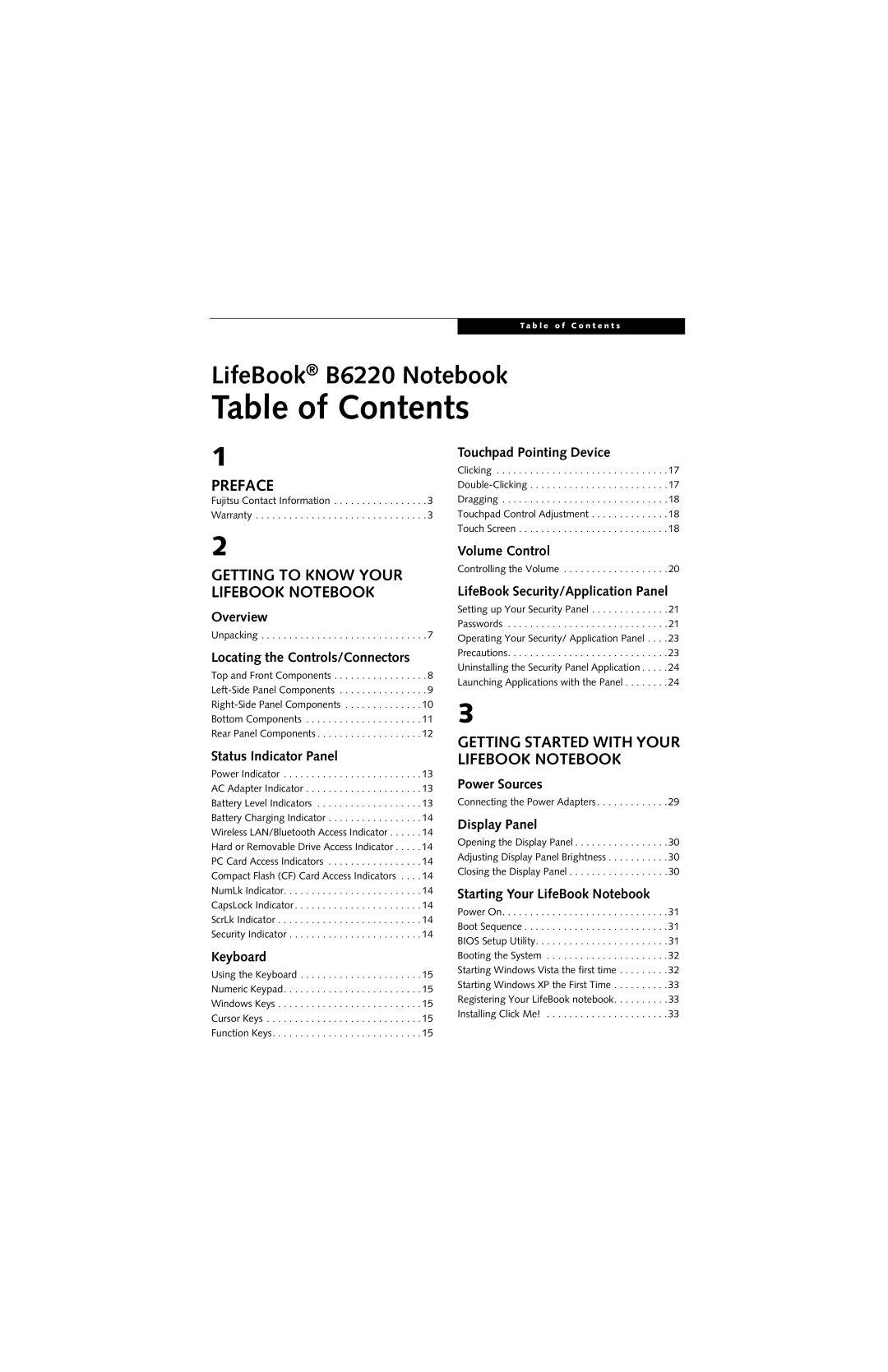 Fujitsu B6220 manual Table of Contents 