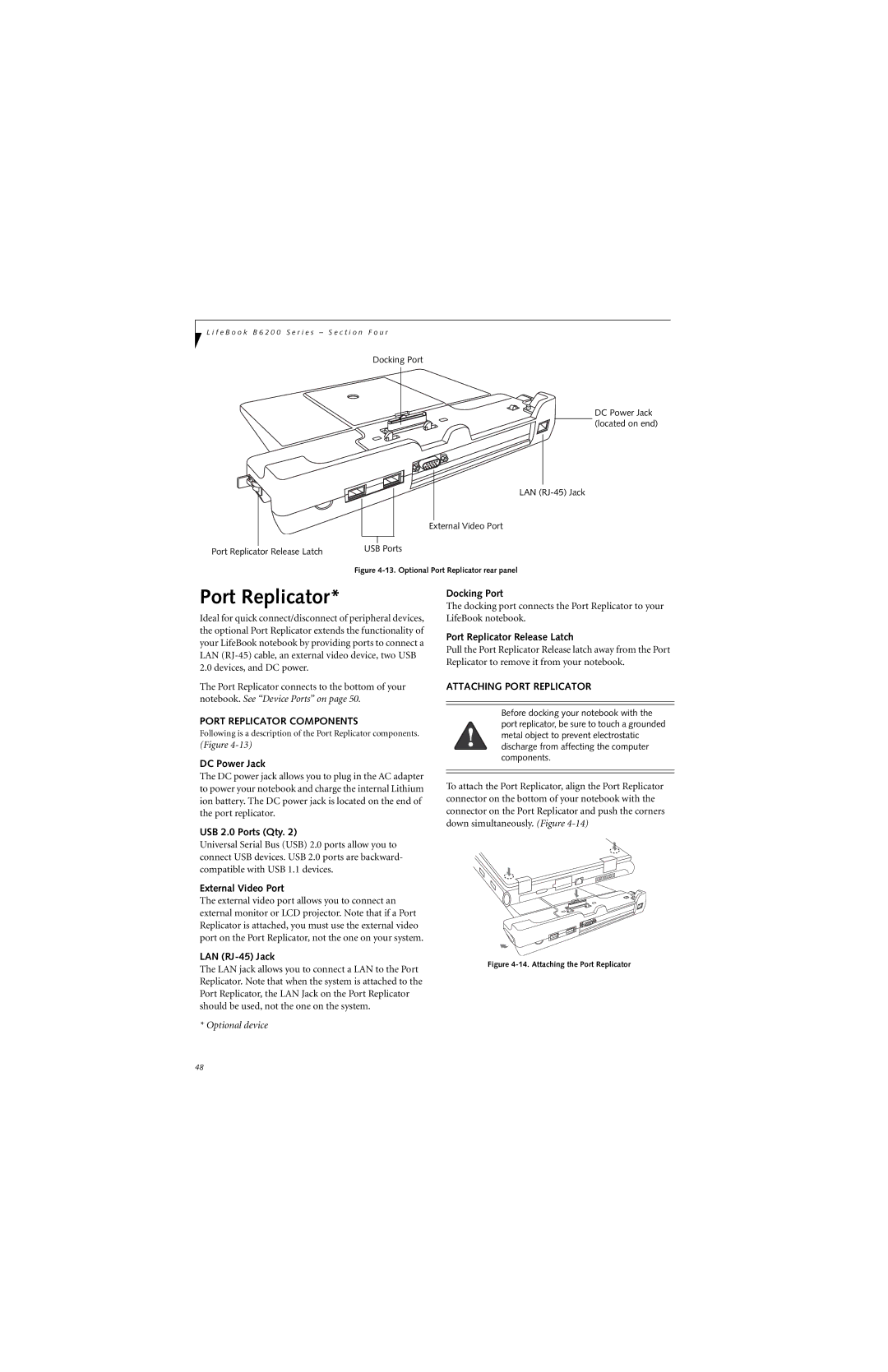 Fujitsu B6220 manual USB 2.0 Ports Qty, Docking Port, Port Replicator Release Latch 