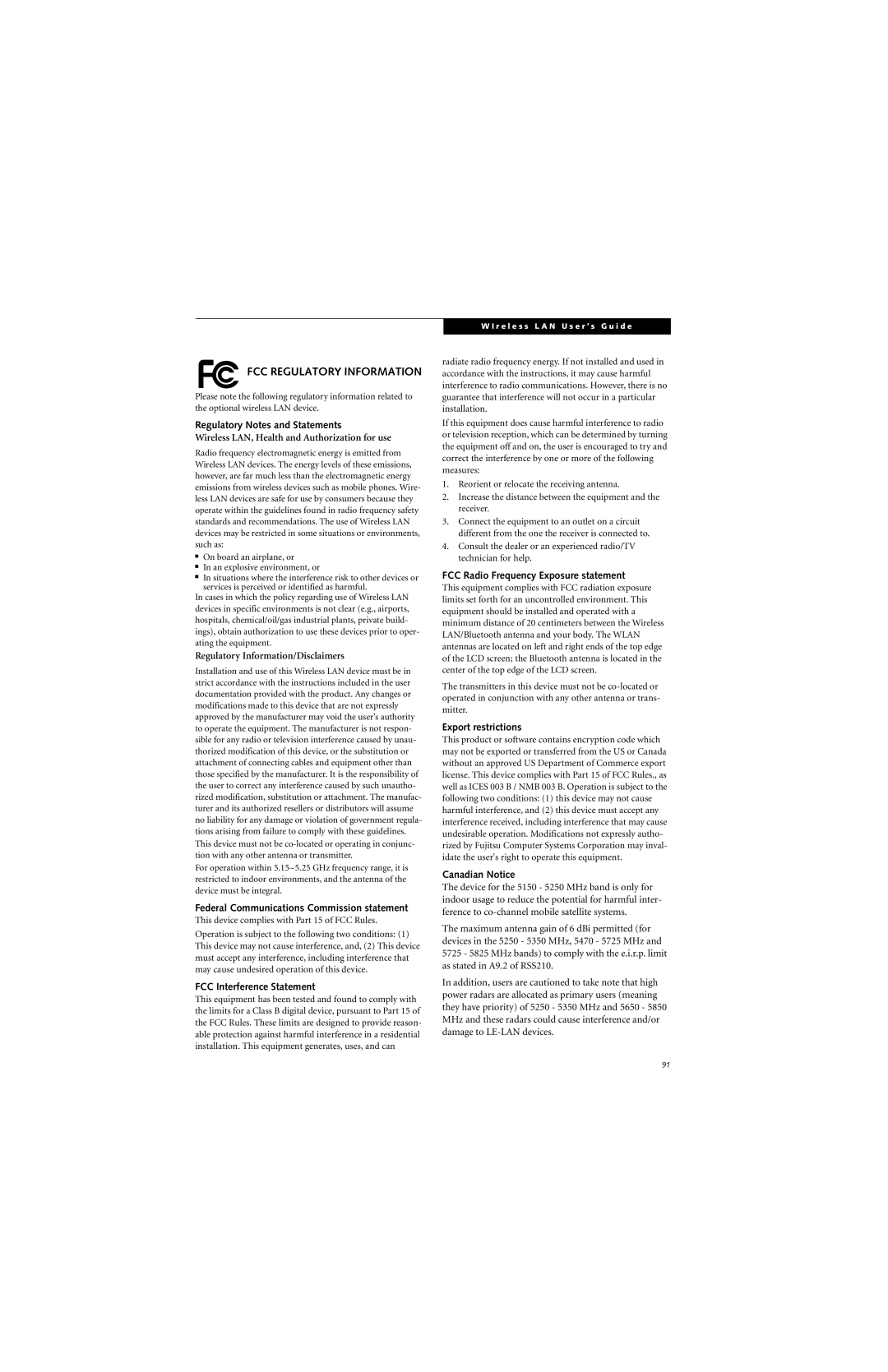 Fujitsu B6220 manual FCC Regulatory Information 